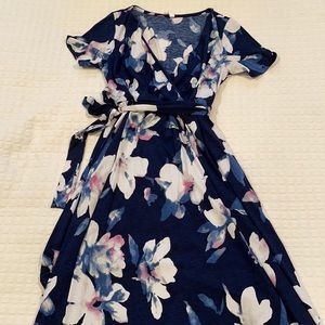 Pink Blush Navy Floral Hi-Low Maternity Wrap Dress